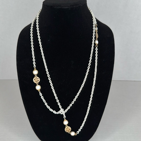 Vintage Crown TRIFARI White Enamel Chain Gold Tone  52 Inches Lot A4 - Picture 1 of 7